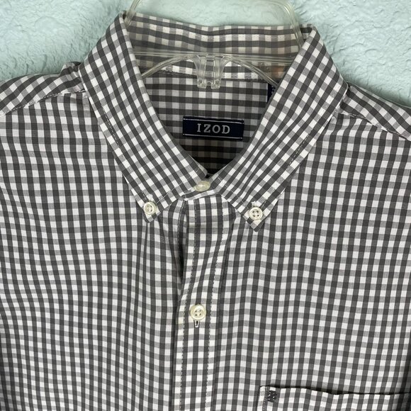 Izod Men’s Button-Down Shirt Size S/P Long Sleeve Brown Check on White - Picture 4 of 11